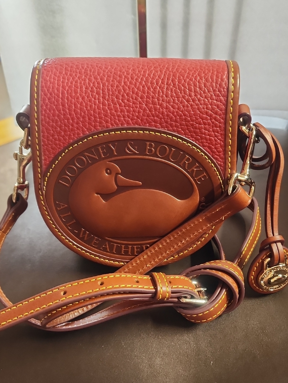 Dooney & Bourke Red Pebbled Leather Crossbody Saddle Bag Like New - Picture 16 of 16
